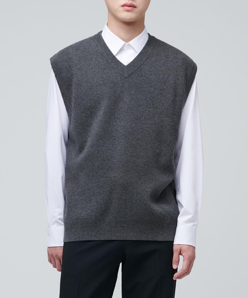 MUSINSA STANDARD Lambswool V-Neck Knit Vest [Medium Gray]