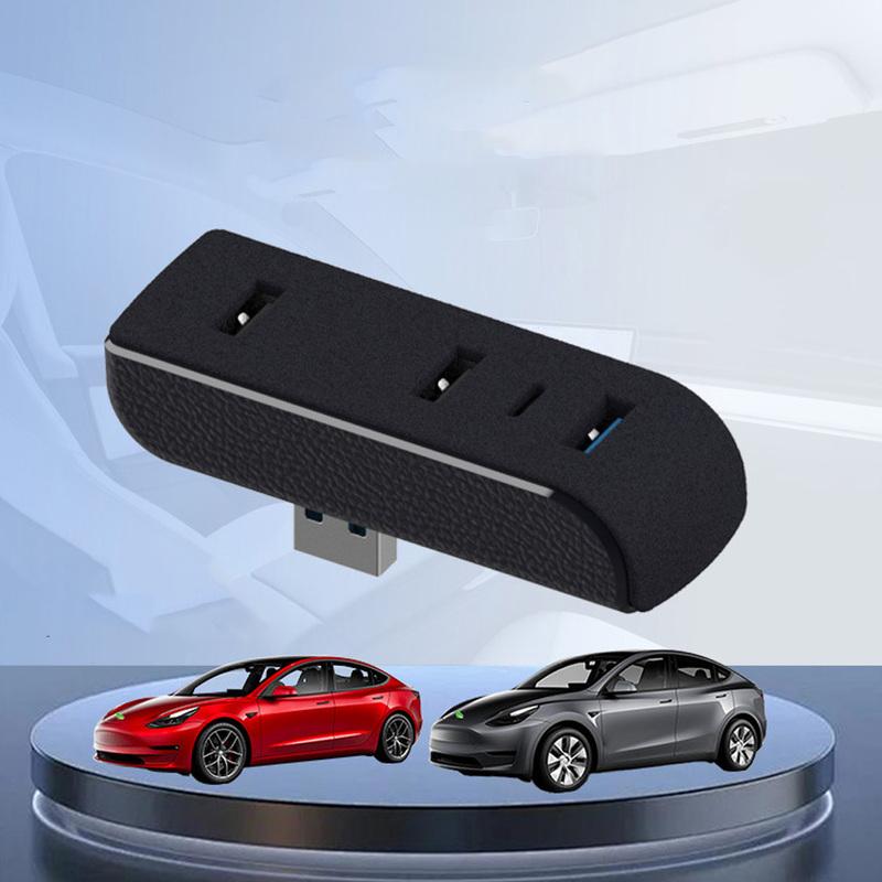 4-in-1 USB Hub Ports Charger Data Transfer Car Glove Box Docking Station for Tesla Model 3 Y 3+ Juniper Interior Upgrade