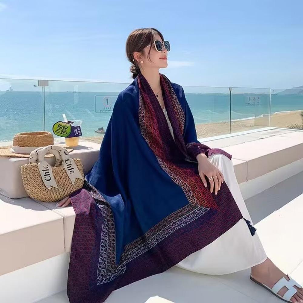 Соленое озеро Чака Туризм на Северо-Западе Этнический стиль Шарф Шелковый шарф Женский Летний Приморский Пляжный Платок Солнцезащитный Тонкий