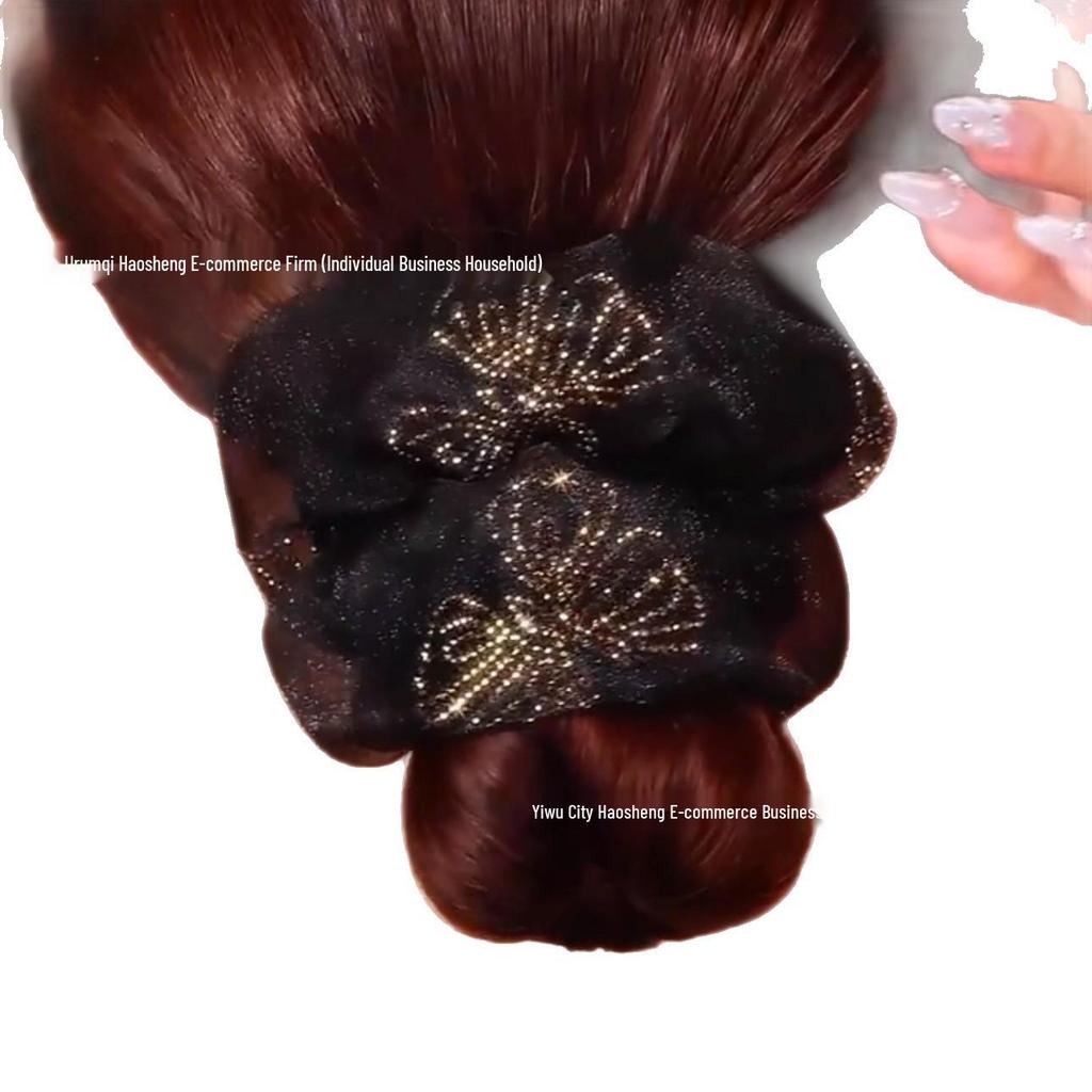 Роскошная двухслойная резинка для волос из черной органзы с бабочкой - Элегантный, универсальный, высококлассный аксессуар для волос