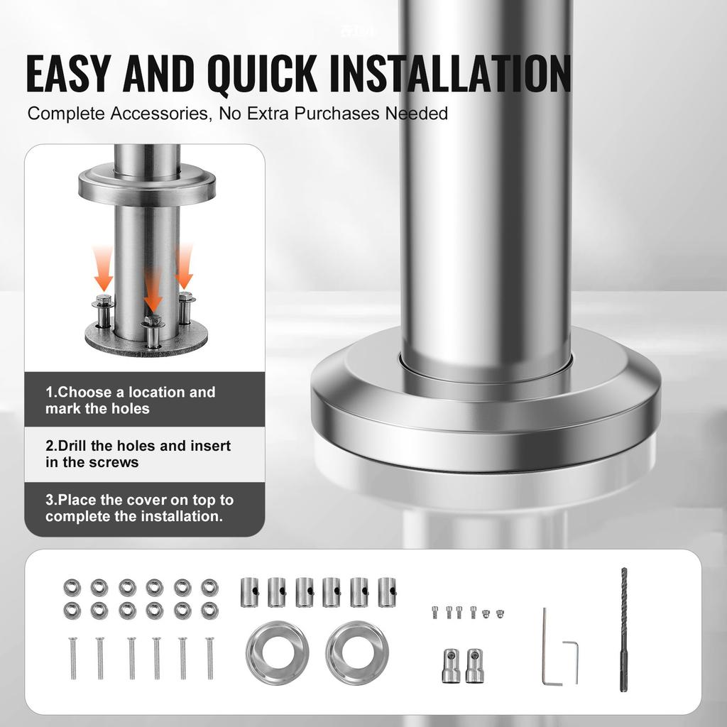 VEVOR Handrails for Outdoor Steps, 47.2in Length 3 Crossbars Stair Hand Rail Kit, Transitional Stainless Steel Railings w/ Installation Kit