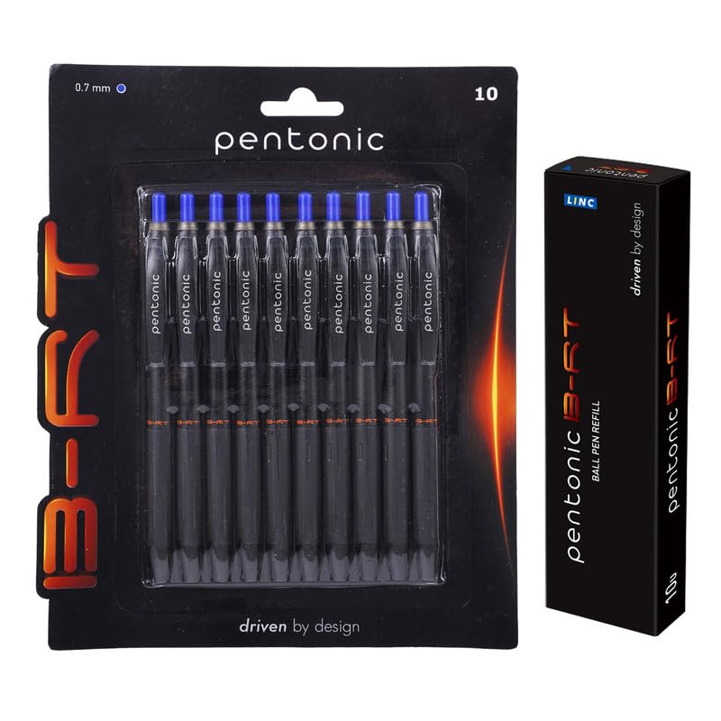 Набор шариковых ручек Pentonic B-RT 0.7 мм, выдвижных, с синими чернилами, 10 ручек + 10 стержней для офиса и школы