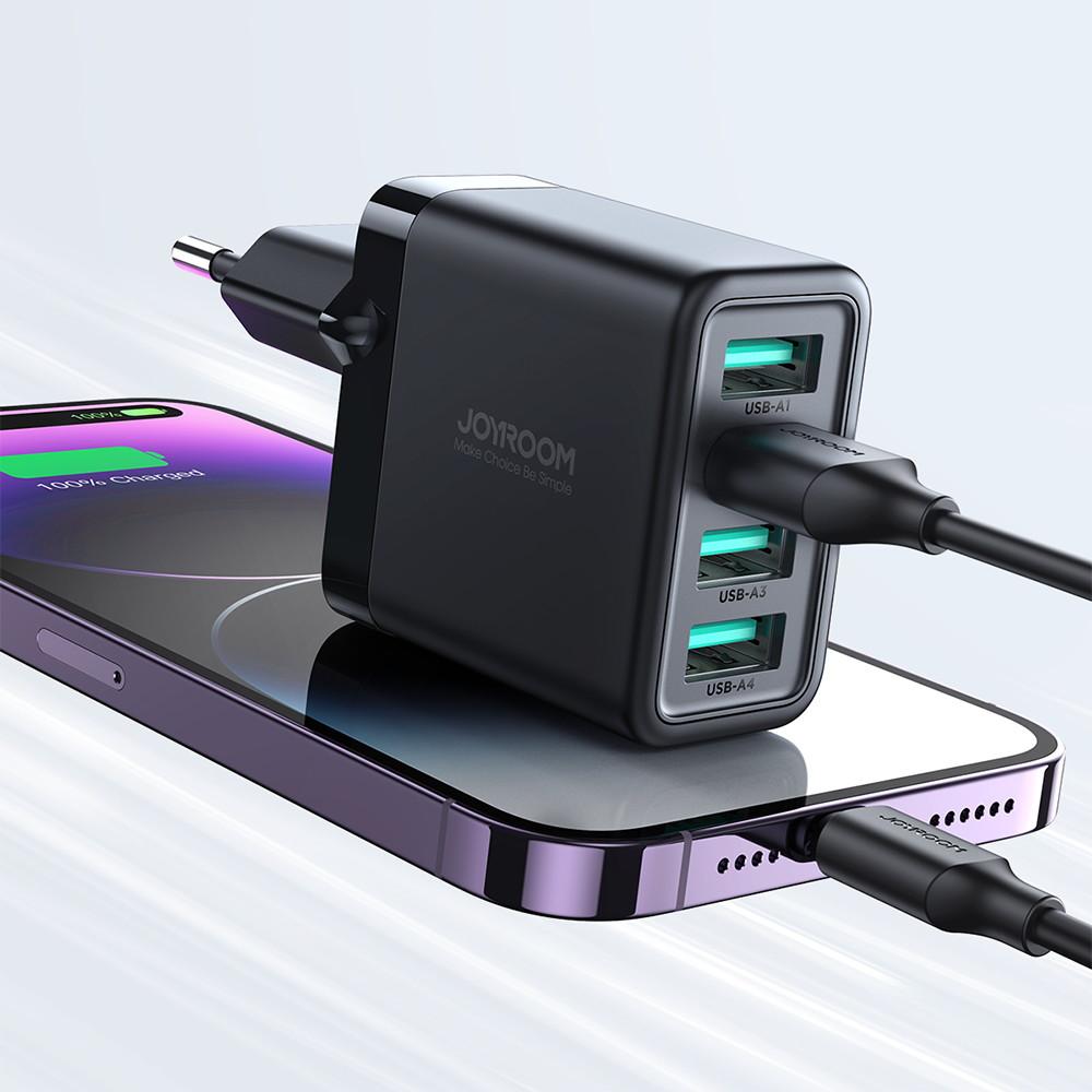 Joyroom PowerPro JR-TCN03 24 Вт Высокоэффективное четырехпортовое USB-A зарядное устройство, черное