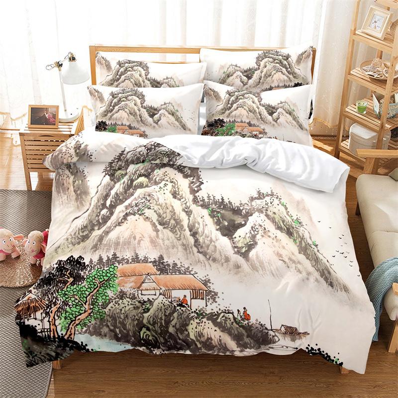Bamboo Painting Duvet Cover Set Chinese Style Bedding Set Youth Linen Queen Size Bed Comforter Cover Set Fashion Bedding Set