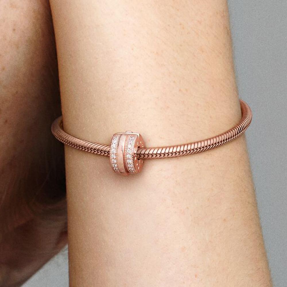 S925 Серебряные сверкающие линии паве и клипсы с логотипом, очаровательные бусины, подходят для оригинального браслета, ювелирные изделия своими руками для женщин, подарки на день рождения