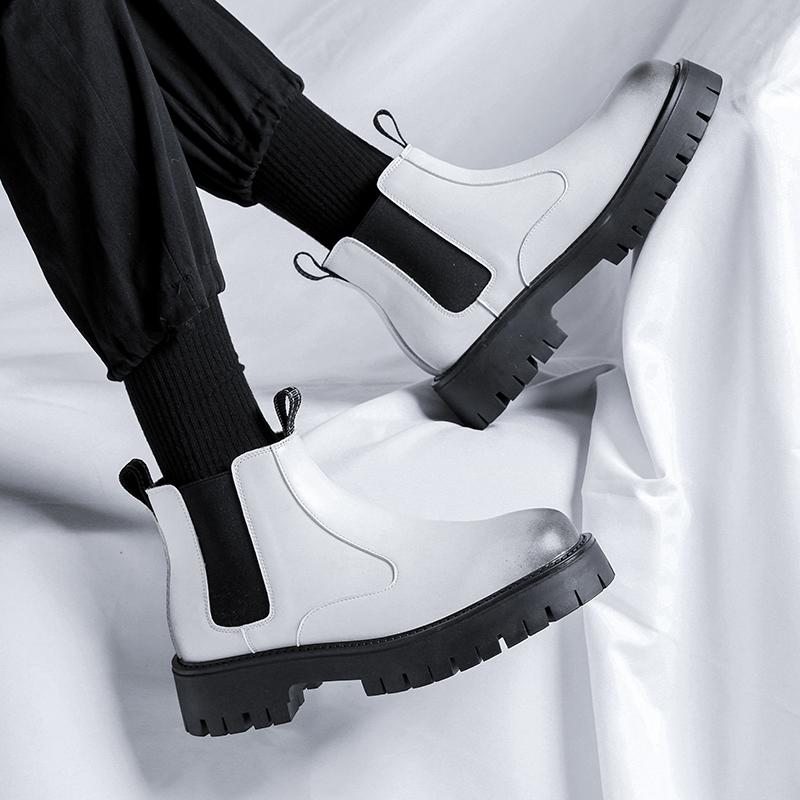 Зимние ботинки класса люкс, белые, с острым носком, на платформе, ботинки челси, мужские кожаные, большие, 38-46, высококачественные мотоциклетные ботинки
