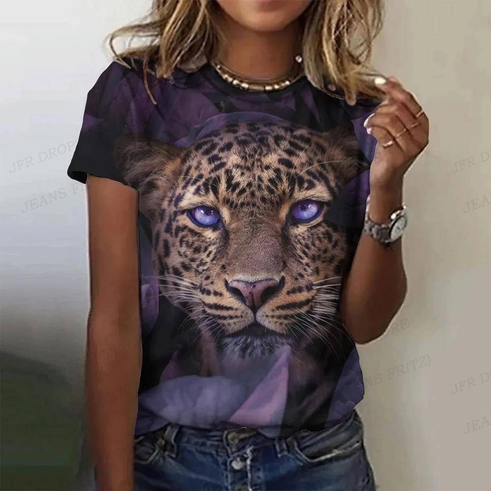 Summer Tiger Pattern T-shirt Animal 3d Printing Women's Casual Round Neck Short-sleeved Retro Y2k Harajuku Top Women's Clothing