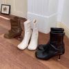 2025 Autumn and Winter Soft Leather Square Head Short Boots Versatile New Thin Heel High Heel Short Single Boots Internet Celebrity Thin Boots