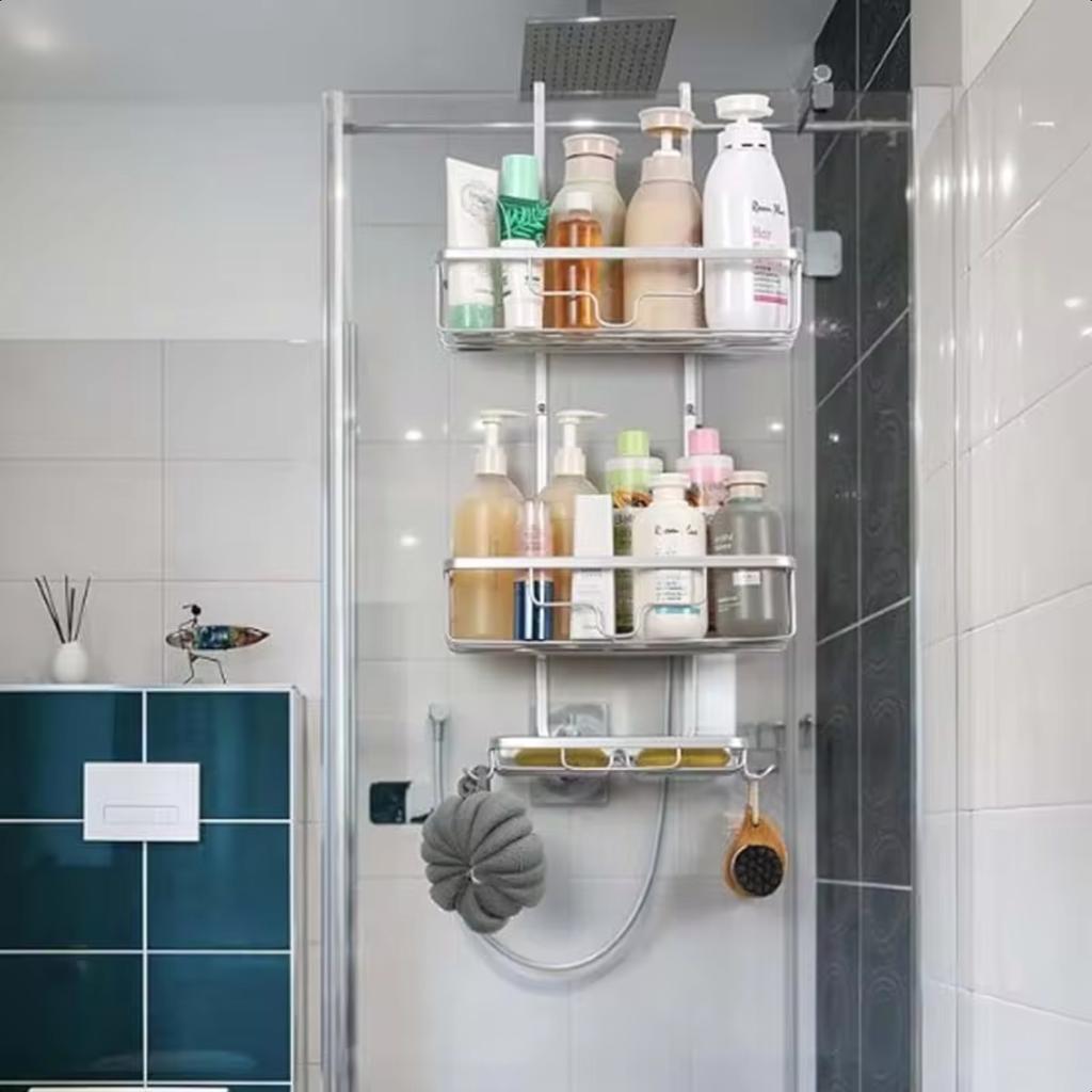 Подставка для душа над дверью, 3-х уровневая подвесная полка для душа, полка для ванной комнаты, алюминиевая полка для душа с крючком и держателем для мыла