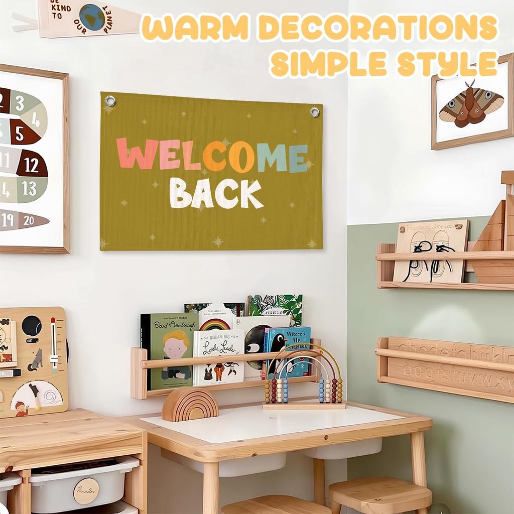 Винтажный Декор Стены Классной Комнаты, Вывеска Добро Пожаловать, Ретро Баннер-Флажок на Холсте для Игровой Комнаты, Детской Комнаты, Нейтральное Настенное Искусство для Комнаты Малыша, Мальчиков