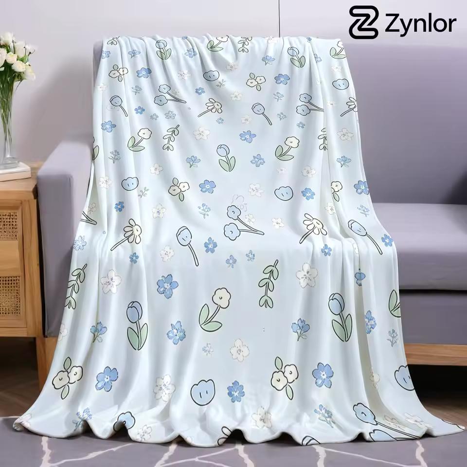 Blue Tulip Whisper Cartoon Anime Print Flannel Blanket Soft Warm Throw for Kids Bedroom Sofa Bed Christmas Office Car
