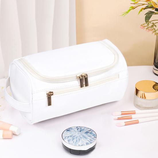 Косметичка с ручкой из водонепроницаемой искусственной кожи с застежкой-молнией, портативная, вместительная, многофункциональная, для туалетных принадлежностей