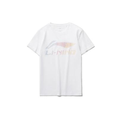 Футболка с логотипом Li Ning Gradient с круглым вырезом и коротким рукавом, женские топы, белая AHSR548-1