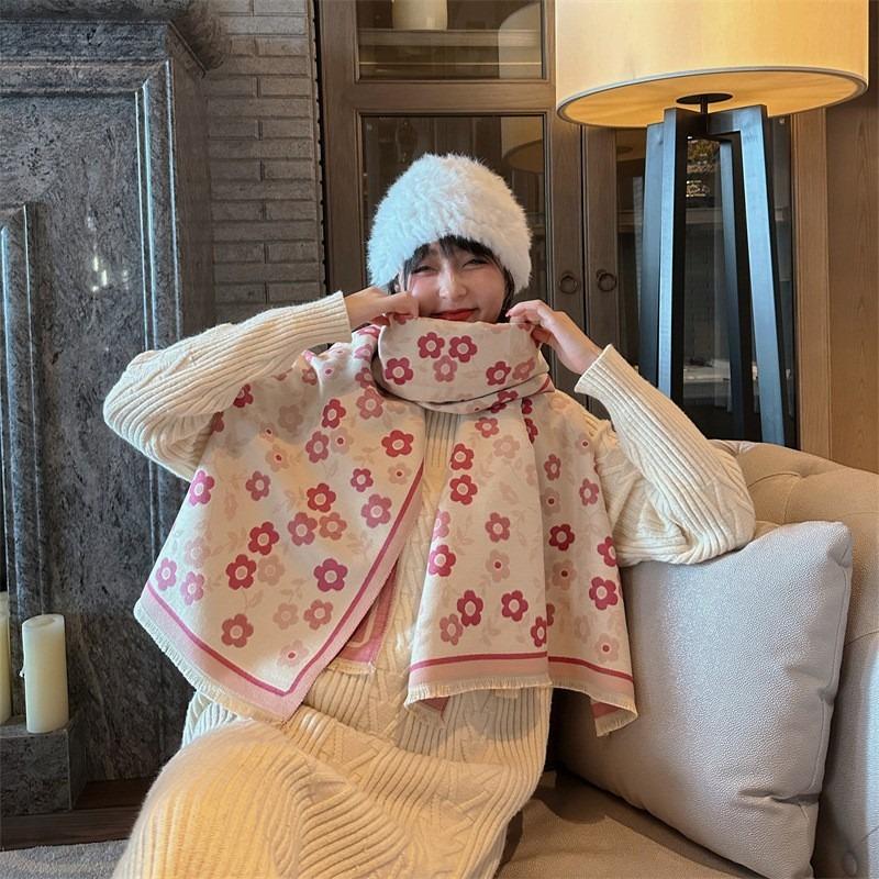 0G Thickened Version Retro Bird Scarf Women's Winter High-end Warm Scarf Imitation Cashmere Shawl