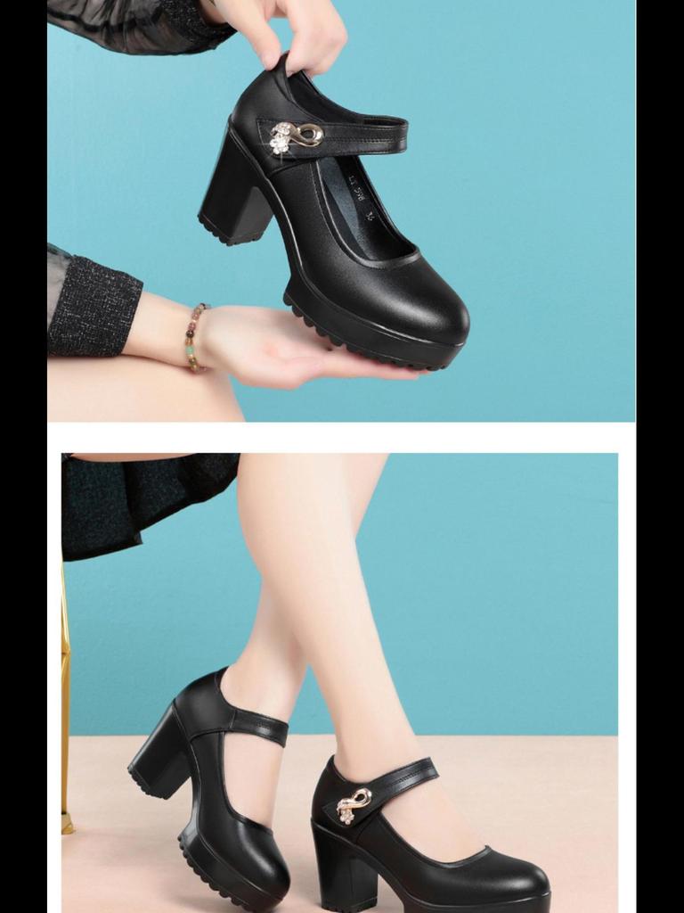 Кожаные танцевальные туфли для мамы: Весна и лето, универсальный чонсам, туфли на толстом каблуке с одной пряжкой