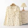 Crepe cloth pure cotton women's pajamas, loungewear can be worn outside, small fresh long-sleeved suit, spring and autumn new thin loose