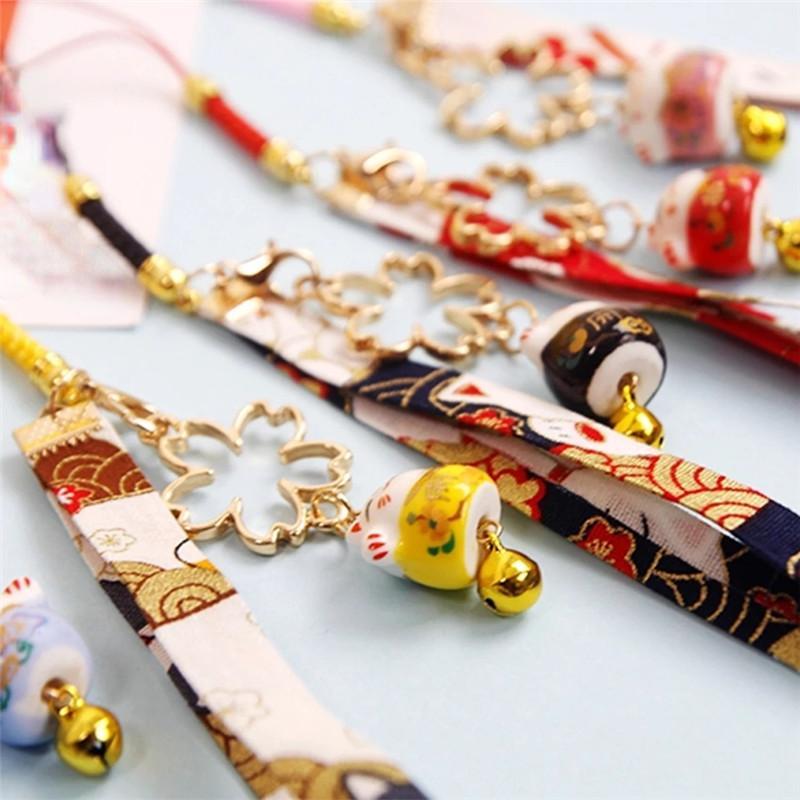 Kawaii ремни для мобильного телефона, очаровательный брелок Lucky Cat, ремешок для iPhone, короткий ремешок для мобильного телефона, веревочные ремешки, милый мобильный кулон