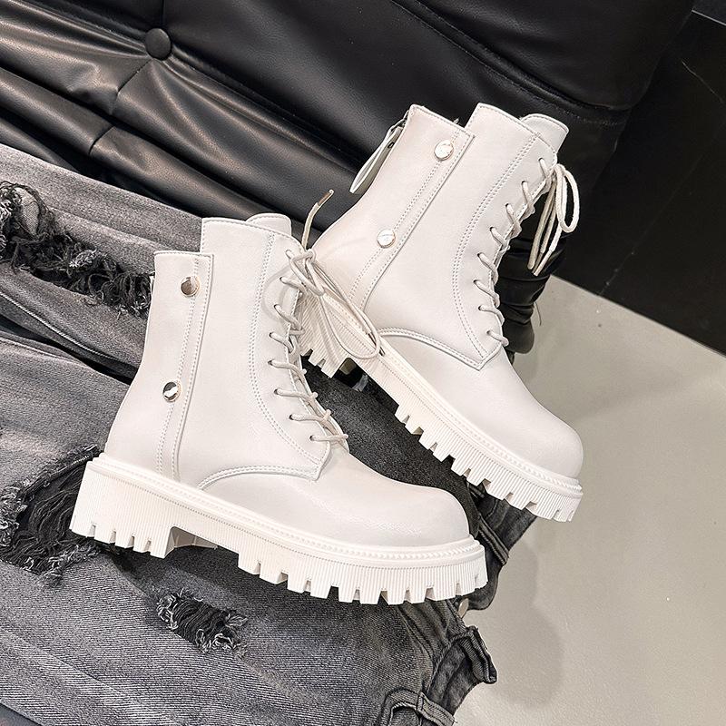 Платформа ботинки мартин женская обувь британские ботинки мартин 2025 зима новые бархатные теплые короткие ботинки большой размер кожаные ботинки