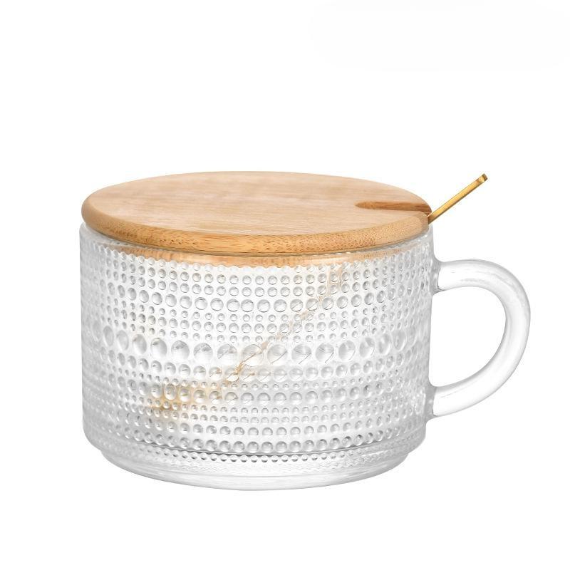 Винтажные кофейные кружки, контейнеры для овса на ночь с ложками, прозрачные стеклянные чашки с тиснением, идеально подходящие для капучино, чая, латте, кухонные принадлежности