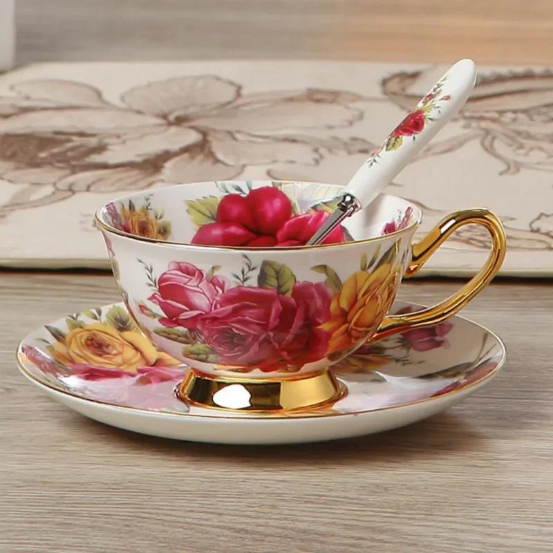 Bone China Coffee Cup Spoon Saucer Set English Afternoon Tea Cup Coffeeware 170ml Porcelain Cup and Saucer for Coffee
