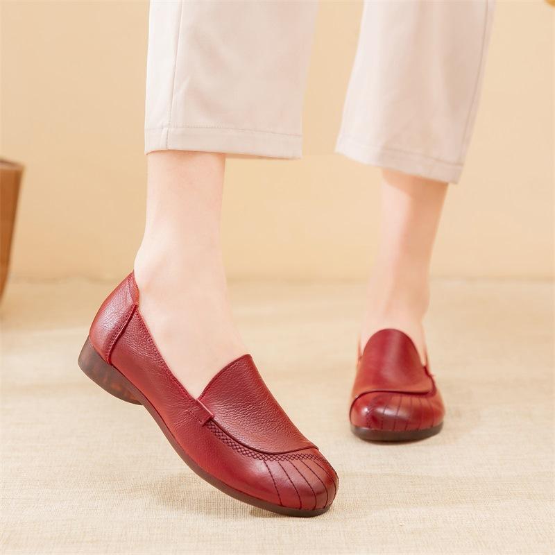 2025 Весна Натуральная Кожа Женская Обувь Удобная Коровья Кожа Мягкая Подошва Повседневная Женская Обувь Плоский Каблук Нескользящая Обувь Для Мам