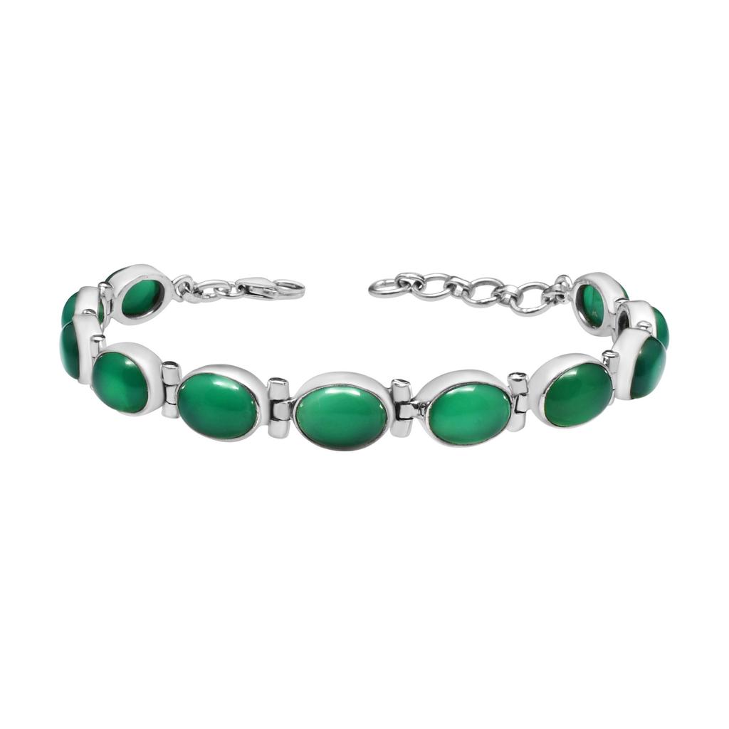 Natural Green Onyx Gemstone Bracelet, 925 Sterling Silver, Handmade Jewelry, Adjustable Length, Gift for Mom, Easter Gift