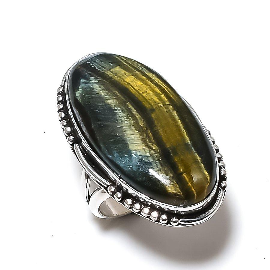 Tiger Eye Gemstone Handmade 925 Sterling Silver Gift Jewelry Ring Size 10 b4K03