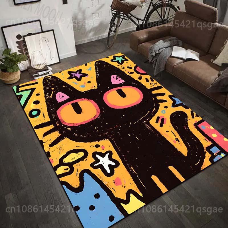Multiple sizes Cartoon black cat with stars Carpet for Living Room Bedroom Sofa Home Decor Rus Non-slip Floor Mat Luxury Gift