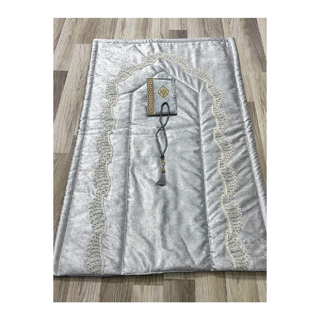 6 Piece Velvet French Laced Dowry Box Boxed Prayer Rug Set Bride Groom Set