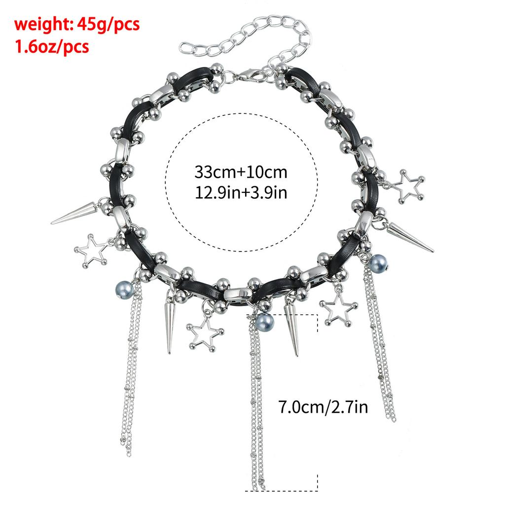 Панк Готический Стиль Пентаграмма Кисточка Кожаный Шнурок Цепочка на Ключицу Сладкая Крутая Острая Девушка Ожерелье