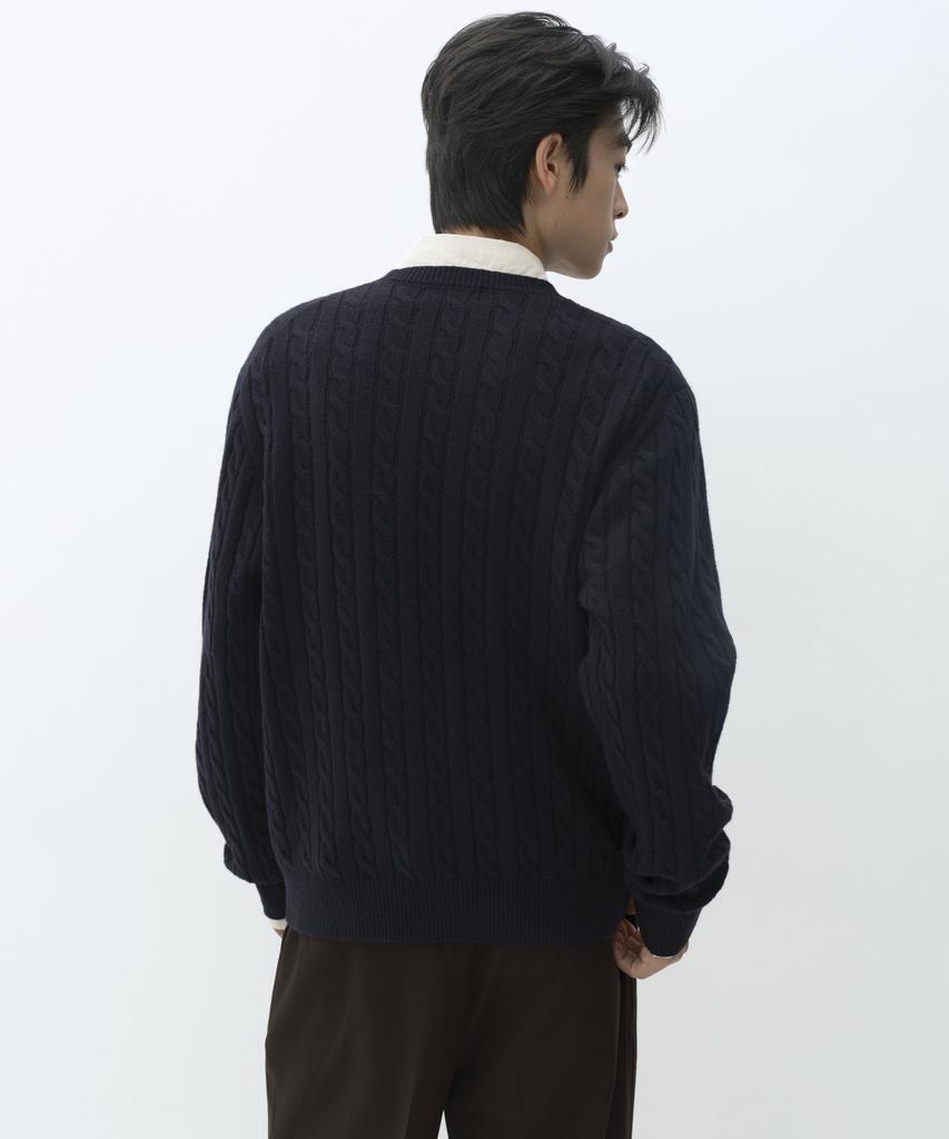 MUSINSA STANDARD [Victoria Wool] Cable Crew Neck Knit [Navy]