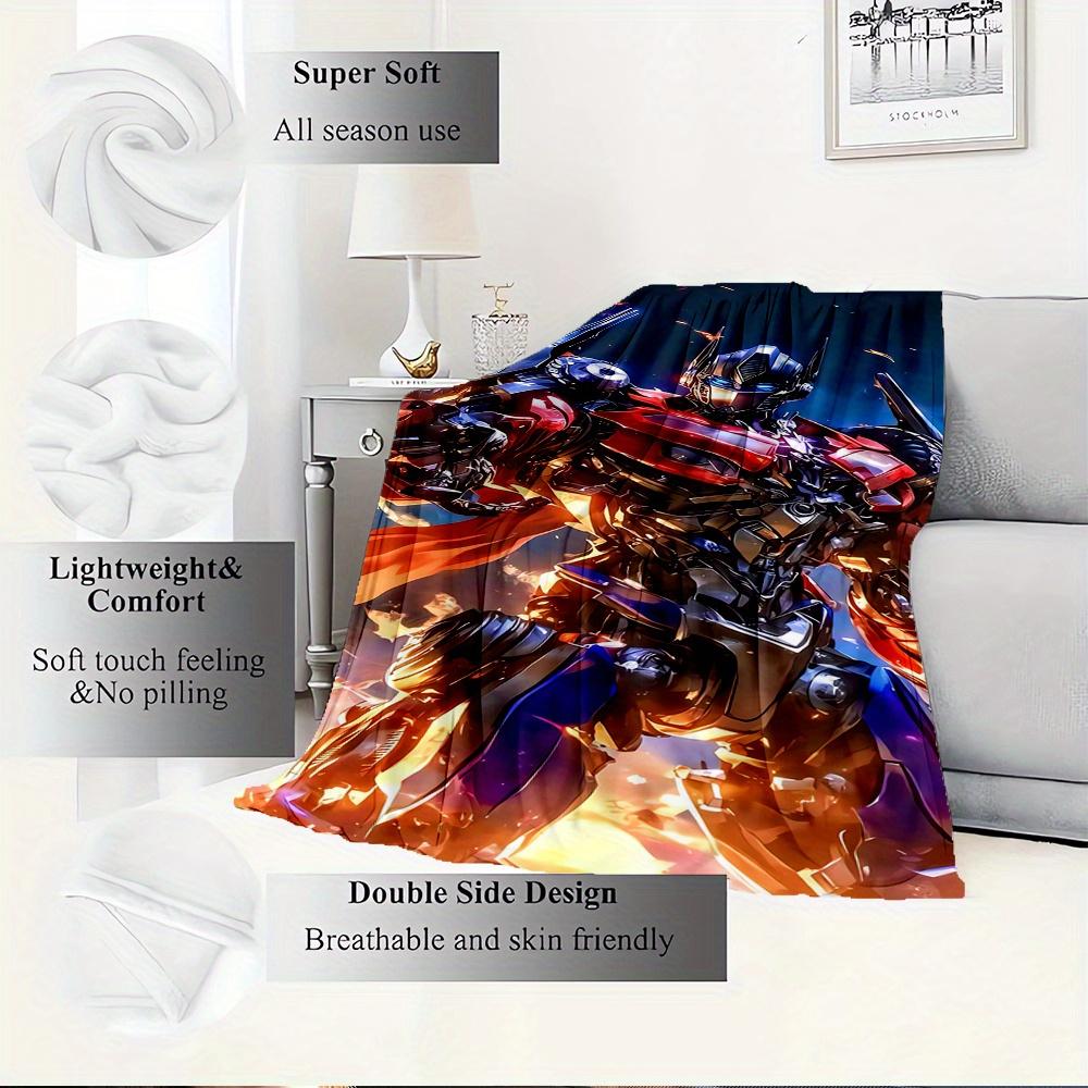 For Transformers,Optimus Prime,Cybertronian-Themed Flannel Blanket, Glam Style, Digital Print, All-Season Comfort, Tear-Resistant, Knitted C