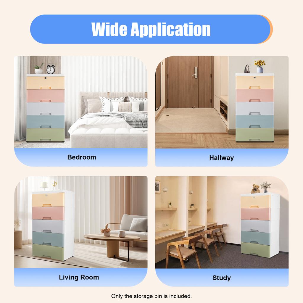 5-Drawer Rolling Storage Cart, PP Plastic Mobile Organizer Cabinet with Wheels for Bedroom, Bathroom, Kitchen, White
