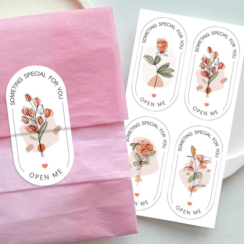 100 наклеек/в упаковке, Цветочные наклейки, Эллипсы, Наклейки для запечатывания, Декоративные наклейки-этикетки для подарочной коробки, Упаковка, Наклейки для запечатывания, Кондитерские наклейки