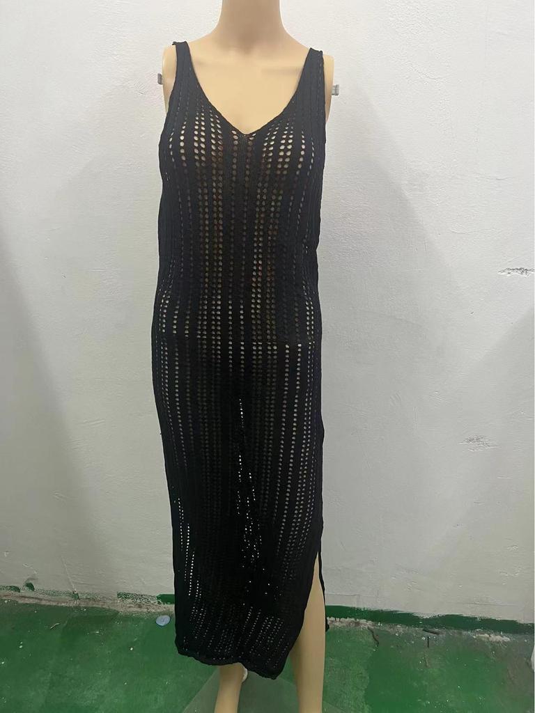 Женское однотонное трикотажное пляжное платье 2024 года