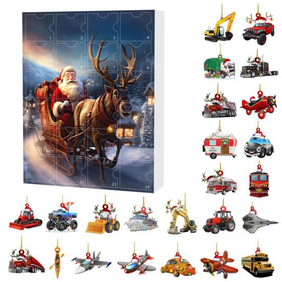 2025 Transportation Advent Calendar 24 Days Christmas Countdown with Collectible Train Plane Pendants Holiday Gifts for Toddler Boys Kids