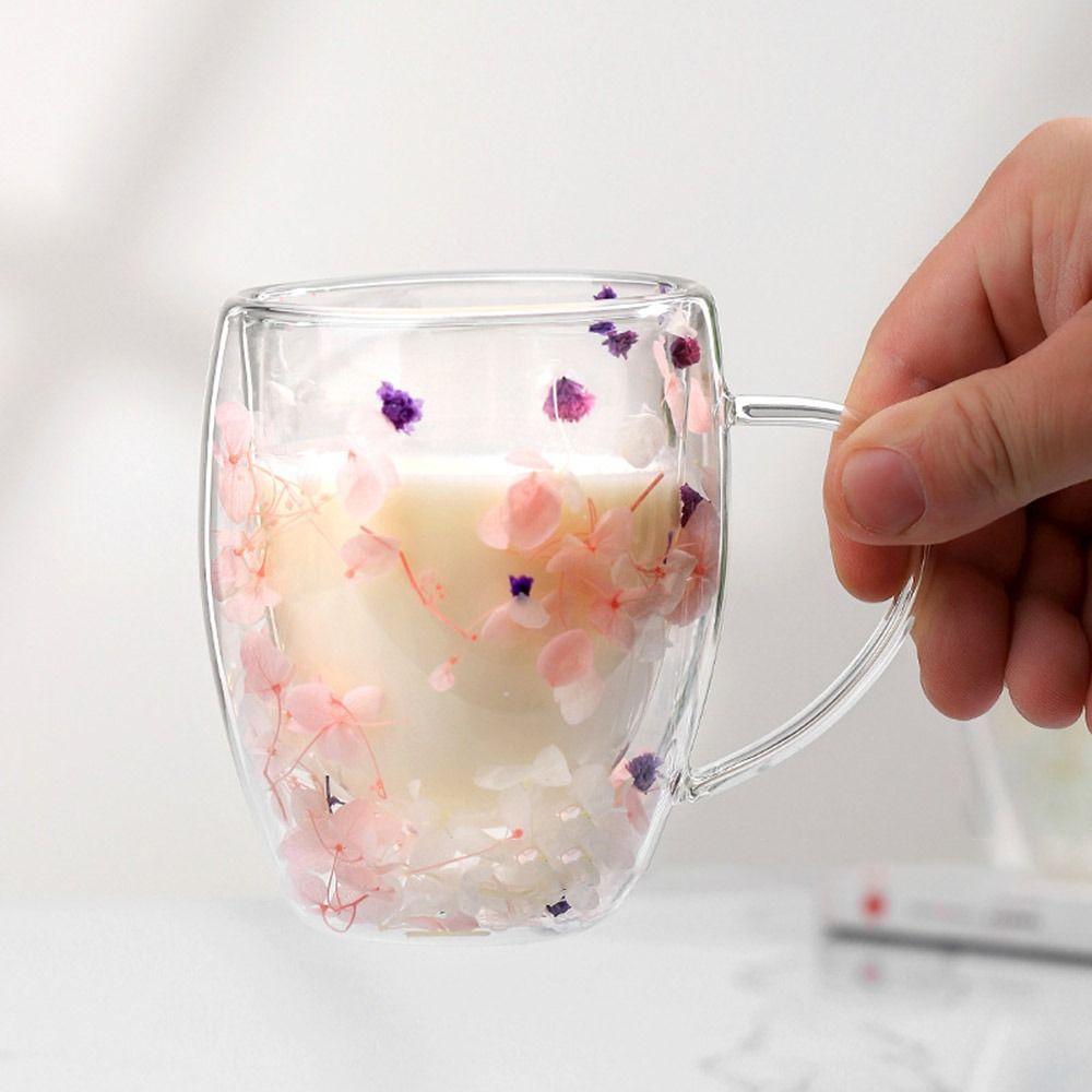 350 мл сухоцветы стеклянные кружки прозрачная кофейная кружка креативная двойная стеклянная чашка для дома и офиса