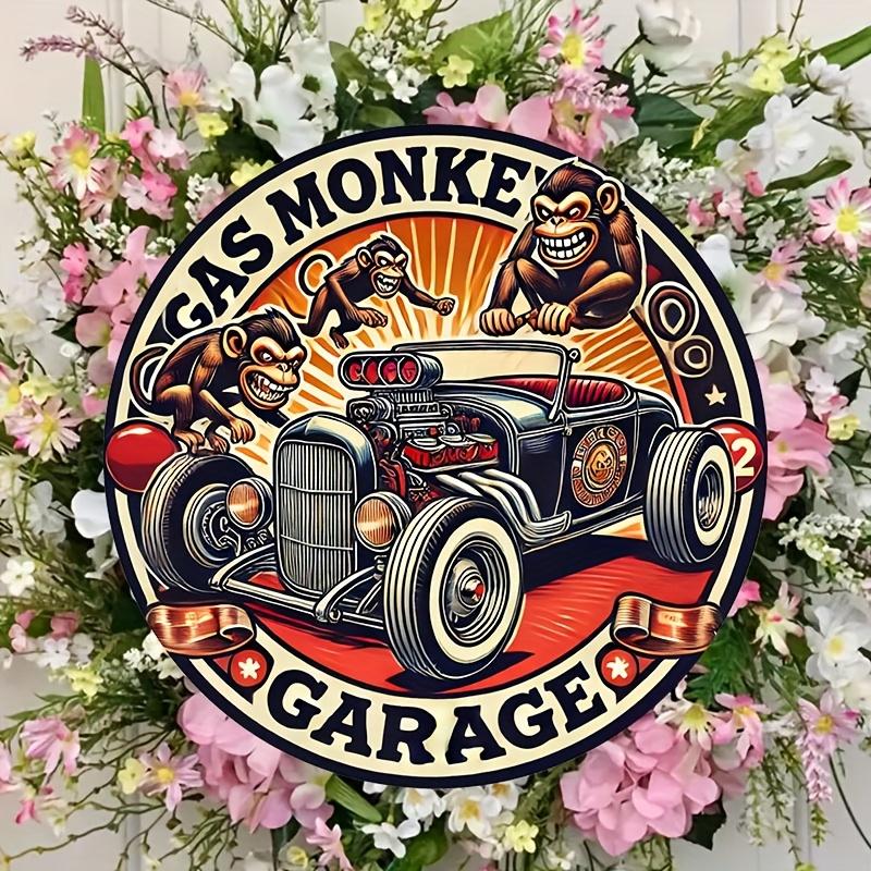 Room Decor pc Gas Monkey Garage Round Iron Sign x inches Vintage Car Monkey Design Durable Aluminum Wall Decor
