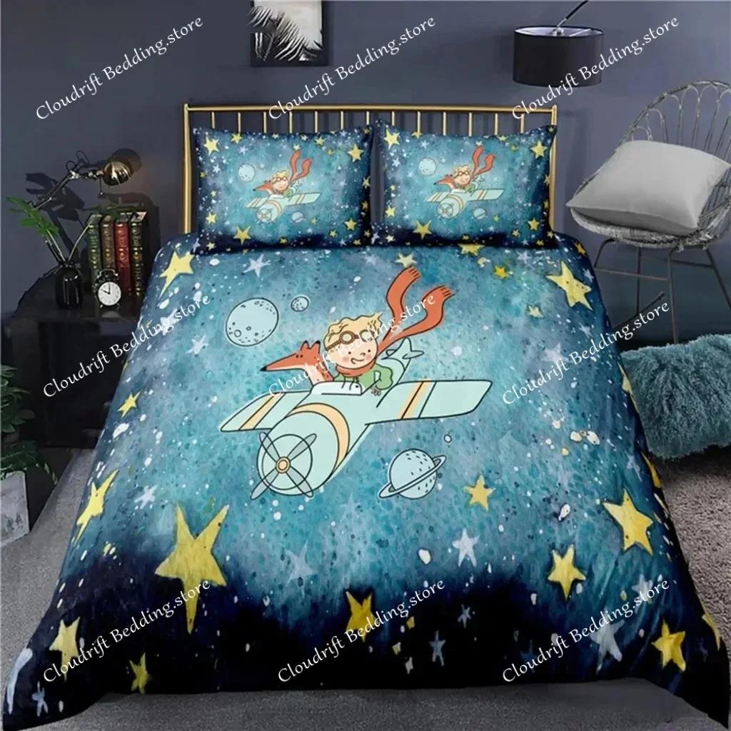 Аниме Маленький принц Le Petit Prince Комплект постельного белья Мальчики Девочки Двуспальный Queen Size Пододеяльник Наволочка Постельное Белье Детское Взрослое026