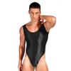 Mens Glossy Bodysuit High Cut Sleeveless Leotard One-piece Swimsuit for Sports Fitness Swimming