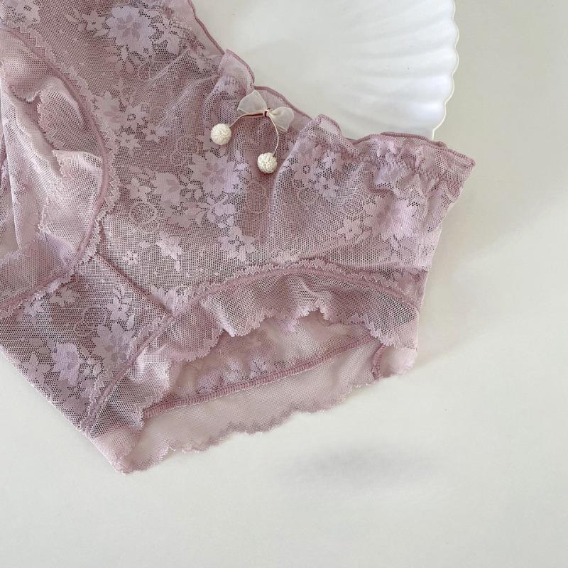 Нижнее белье Sweet Cherry Mesh, женское нижнее белье, летние кружевные треугольные трусы из чистого хлопка с дышащей промежностью и утягивающими трусиками