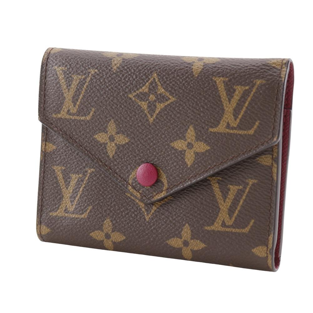 Louis Vuitton Portefeiulle Victorine Tri-fold Wallet M41938 Fuchsia Monogram Fuchsia Wine-red Monogram Canvas Women Used