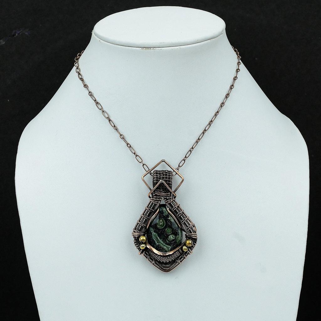 Kambaba Jasper Gemstone Pendant Copper Wire Wrapped Jewelry Elegant Pendant Handmade Wire Wrapped Pendant Dainty Copper Pendant Gift For Mom
