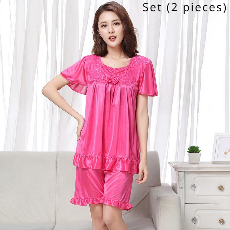 Женский пижамный комплект из ледяного шелка с короткими рукавами большого размера, домашняя одежда, пижамы