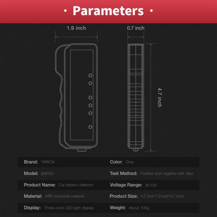 Mini Testeur de Batterie de Voiture 12V, Testeur d'alternateur Numérique, affichée de 6 LED Lumières, Testeur