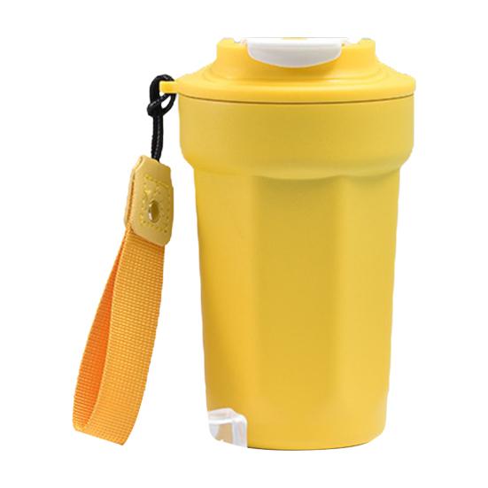 Кофейная чашка из нержавеющей стали с вакуумной изоляцией, гладкий край с веревкой для переноски, изоляционная кружка для офисного стола