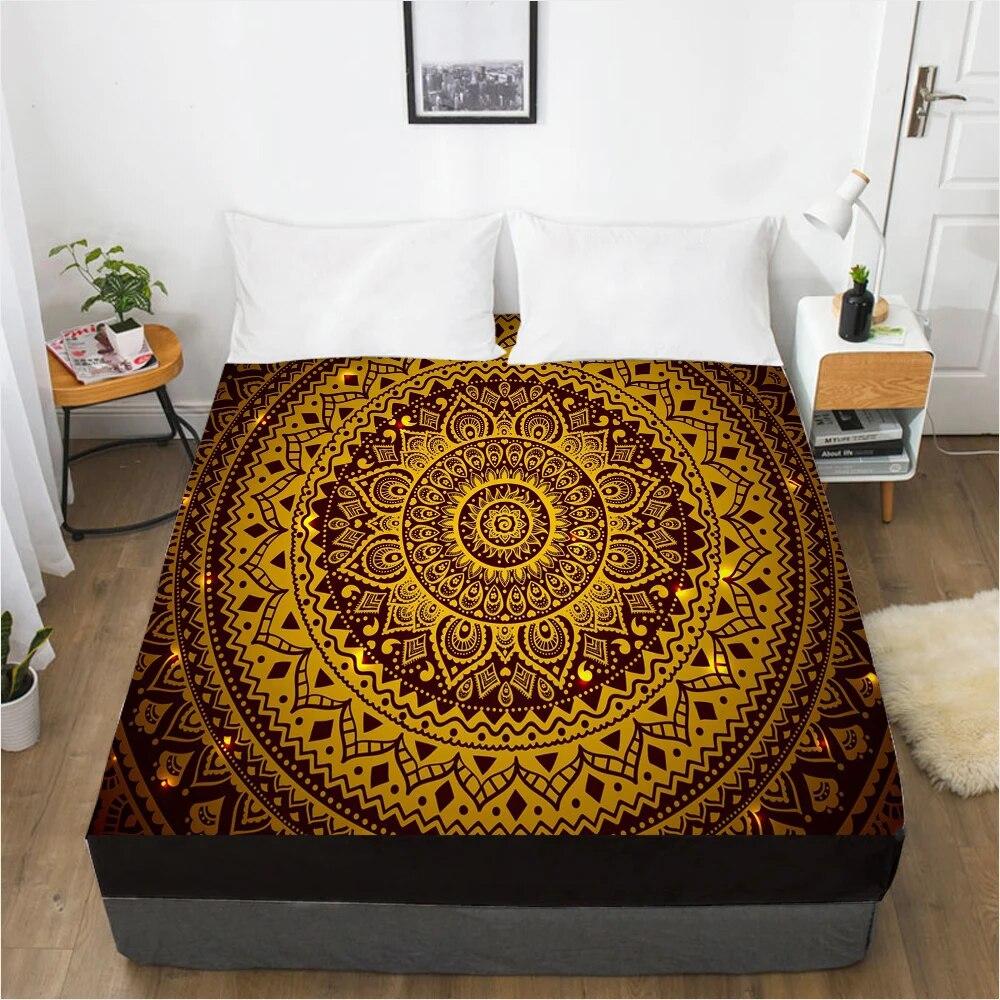 Простыни наматрасник с резинкой, постельное белье, простыня, 90x200, 180x200, 200x220, размер, 3D-печать, черный, золотой