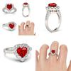 Antique Style Silver Plated Brass Ring With Love Red Ruby Rhinestone Gemstone