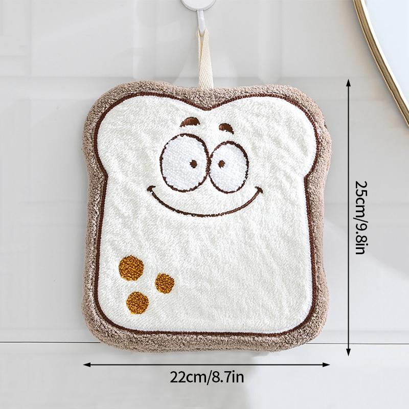 Cartoon Hamburger Toast Hand Towel Absorbent Coral Velvet Washing Hand Cloth Kitchen Bathroom Hanging Children Towel Thickened