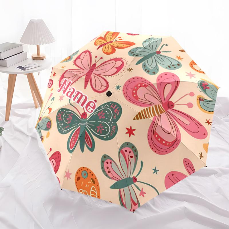 1pc Butterfly Pattern Custom Name Automatic Folding Umbrella, Durable Plastic & Iron, Lightweight for Outdoor Daily Use  S1230074